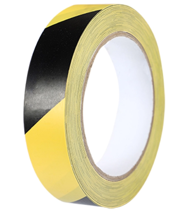 Yellow black hazard warning floor tape